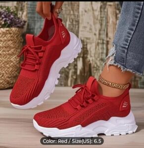 Red White Athletic Sneakers 36 New 6.5